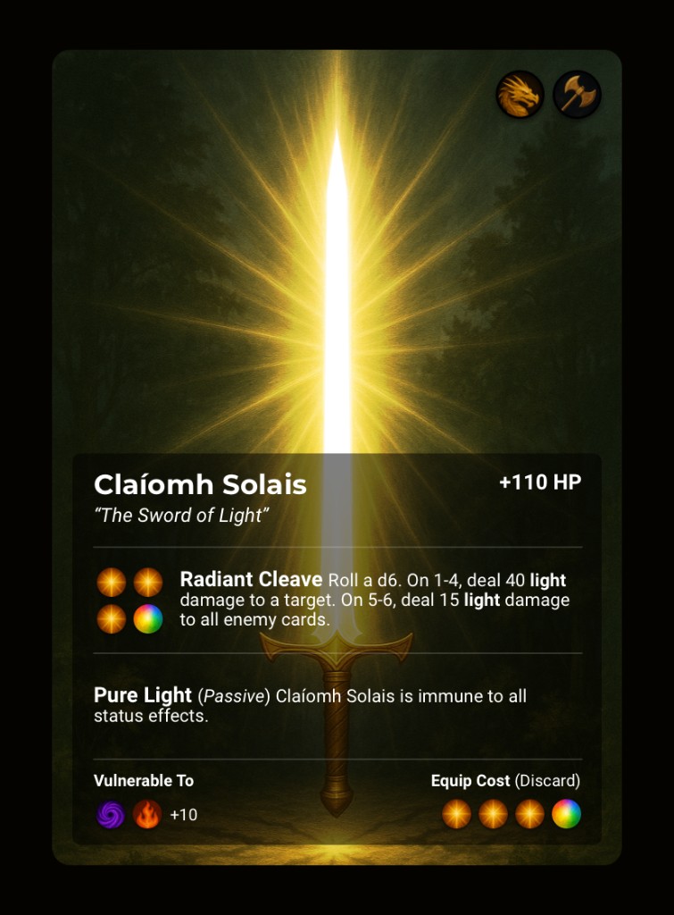 Claíomh Solais, Weapon card