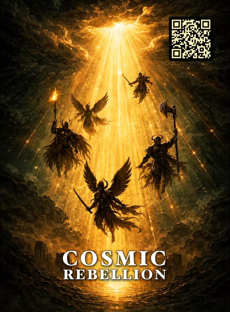 Example Cosmic Rebellion card back with a unique QR code