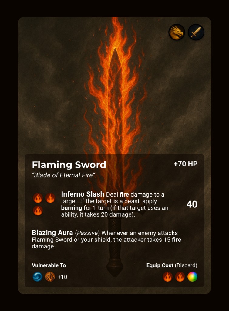 Flaming Sword, Weapon card