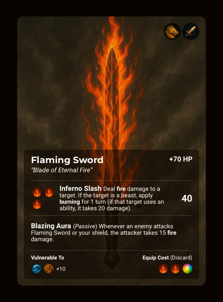 Flaming Sword, Weapon card