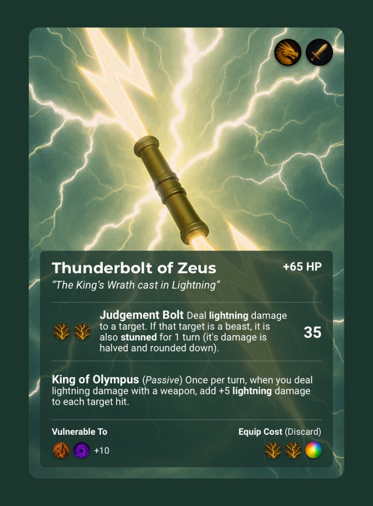 Thunderbolt of Zeus, Weapon card